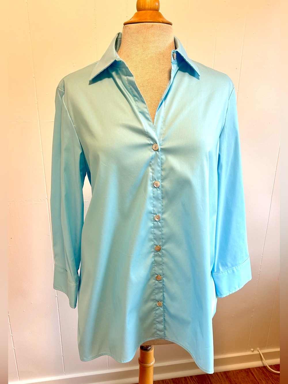 Sky Blue Finley 3/4-Sleeve Cotton Shirt (Size  M-XL)